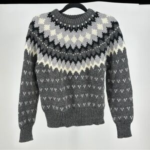 Women’s Large Vintage Acrylic Gray Black White Nordic Crewneck Sweater